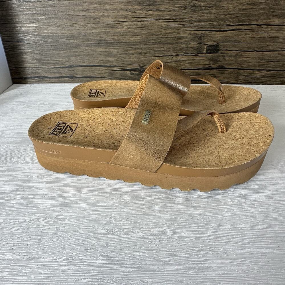 Reef Brown Cork Platform Slide Sandals